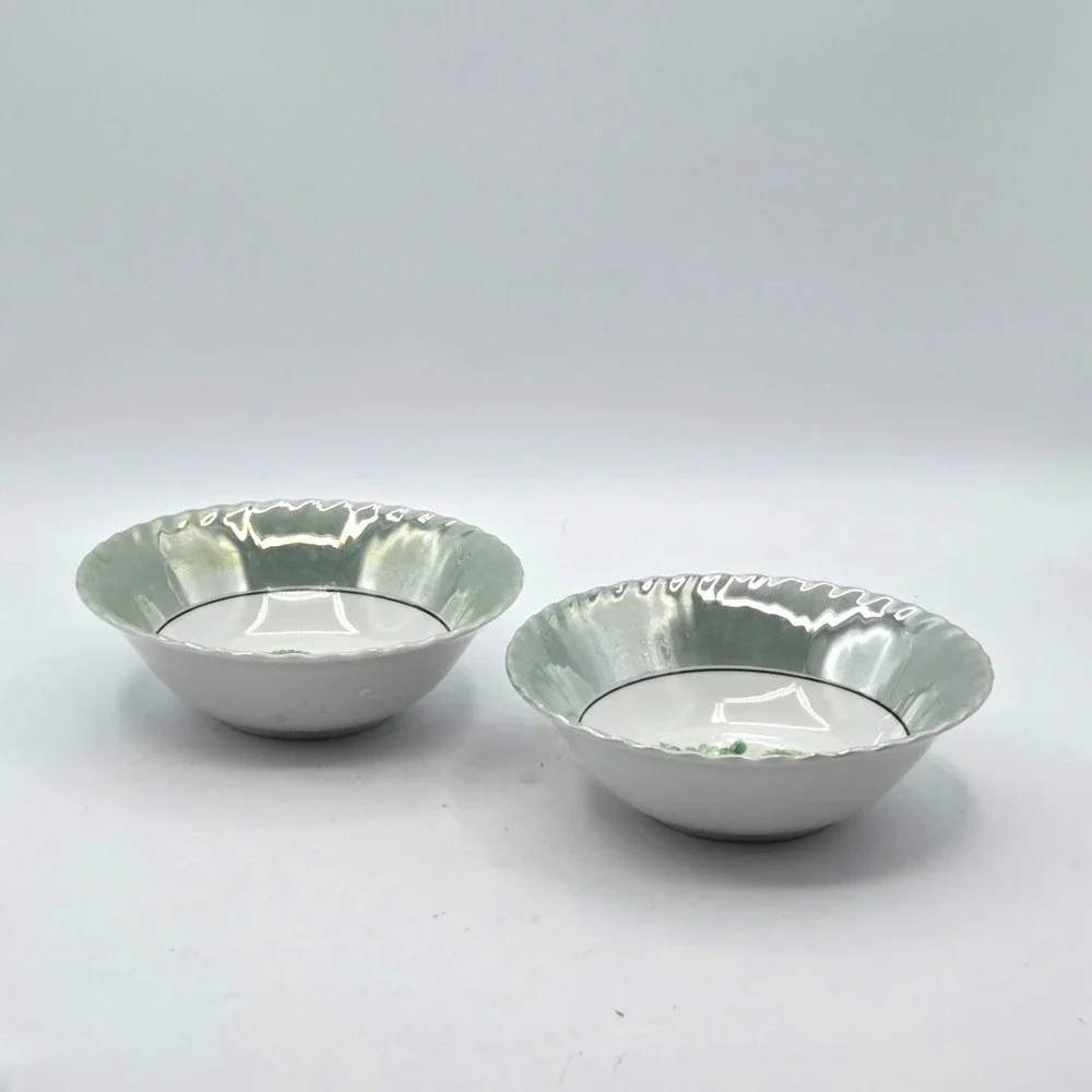 Set of 2 Luster Ware  Bowls Green Daisy Flowers Joemen Industries Japan VINTAGE